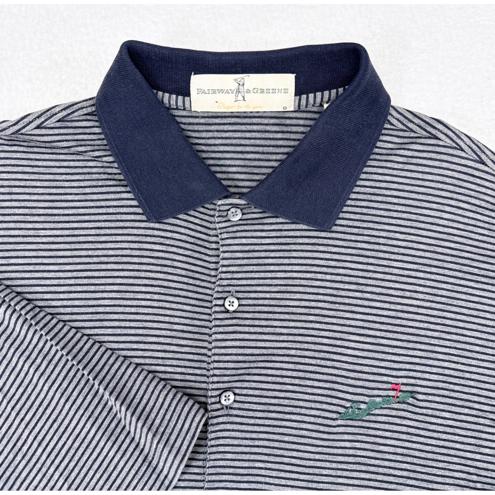 Fishers Island Club Golf Polo Shirt Large Blue Gray Striped Fairway & Greene